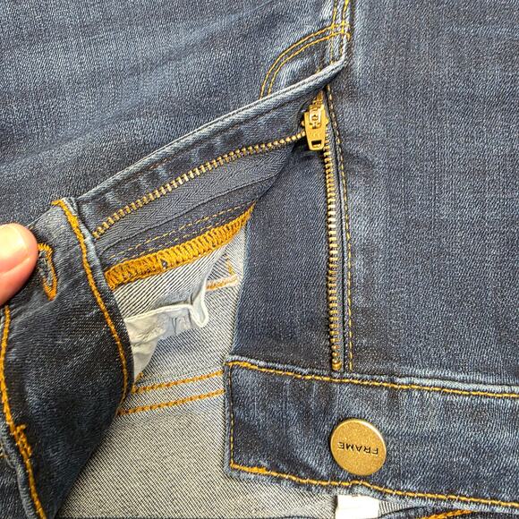 Designer Relaxed Luxury Frame Le Garçon sz 27 dark wash distressed blue jeans - Picture 10 of 15